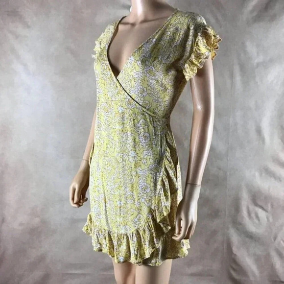 BILLABONG Yellow Floral Ruffled Wrap Dress SMALL - Picture 5 of 10
